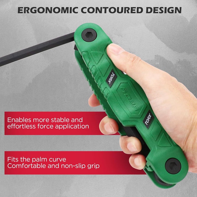 SEDY 11-Piece Large Folding Torx Key Set (T9–T55), Heavy Duty Folding Star Wrench Set, Portable Compact Tool for Archery, Bike Repair, Furniture, and Basic Home Maintenance(Green) - Image 2